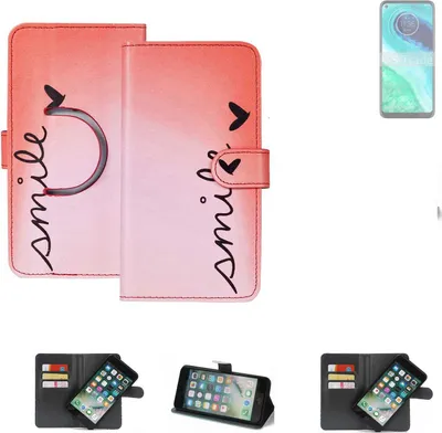 Produktbild von K-S-Trade Schutzhülle Handyhülle kompatibel mit Motorola G8 Hülle cover bookstyle Etui ''smile'' rot Standfunktion Kameraschutz (1Stk)