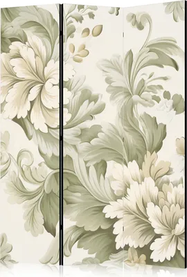 Produktbild von 3-teiliger Doppelseitiger Vlies Paravent - Retro Vintage Flowers in Soft Cream and Green Colors 135x172 cm Blumen f-H-10015-z-a