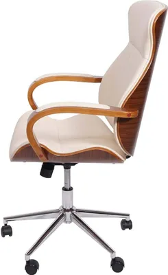 Immagine prodotto di Sedia da ufficio HWC-H39, sedia da scrivania girevole sedia executive, in legno curvo effetto noce in ecopelle certificata  ~ crema
