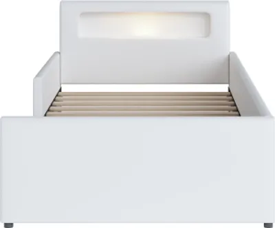 Produktbild von okwish Polsterbett Jugendbett 90×200 cm mit Lattenrost für Jungen und Mädchen, Funktionelles Einzelbett mit Nachtlicht, USB-Ladeanschluss und Ablagefächern, Kunstlederstoff, Weiß(Ohne Matratze)
