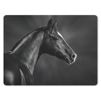Produktbild von MuchoWow® Mauspad Mousepad Pferd - Tiere - Schwarz - Weiß - Porträt 40x30 cm - Mousepads - Maus Mat - Pad - Mausunterlage - Anti Rutsch