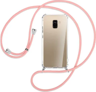 Produktbild von Handykette Backcover-Schutzhülle mit Band (Metall silberfarben) für Samsung Galaxy A8 2018 - rosa