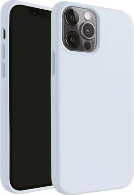 A light blue phone case is shown on a white background, with the phone inside the case visible on the left.