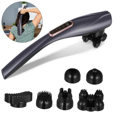 Produktbild von Elektrisches Handmassagegerät Kabellos,Klopfmassagegerät für Nacken, Schulter, Rücken & Ganzkörper,12 Modi & 10 Intensitätsstufen,6 Massageköpfe & LCD-Display
