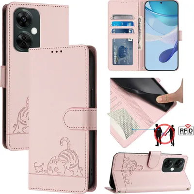 Produktbild von Leder Hülle für OnePlus Nord CE3 Lite / Nord N30 Süße Katze Flip Case Brieftasche Schutzhülle mit Standfunktion Pink