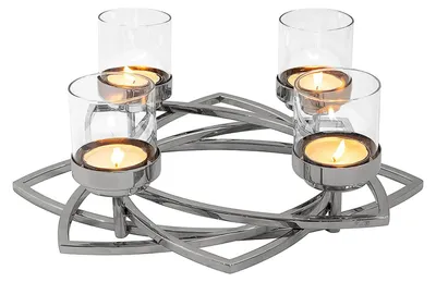 Produktbild von FINK Leuchter ZAPPORA 4-flammig, Adventskranz - Edelstahl vernickelt, silberfarben, mit Glas - Ø 43 cm, H 15,5 cm