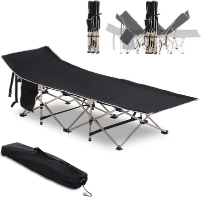 Produktbild von Feldbett Faltbares Campingbett Mit Tragetasche 190x68x52cm Oxford Schwarz Fuer Camping Outdoor Feldbett Reisen