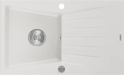 Immagine prodotto di Mexen Cesar lavello da cucina in granito 1 vasca con sgocciolatoio 775 x 470 mm, bianco, sifone cromato - 6514771010-20