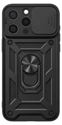Imagen del producto de Mayaxess, funda para iPhone 15 Pro Max con protección deslizante para las cámaras y anillo magnético para soporte, color negro