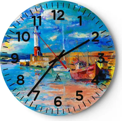 Produktbild von Wanduhr - Rund - Glasuhr - Leuchtturm Meer - 40x40cm - Schleichendes Uhrwerk - Lautlos - zum Aufhängen bereit - Dekoration Modern - Wanddekoration aus Glas - C4AR40x40-3693