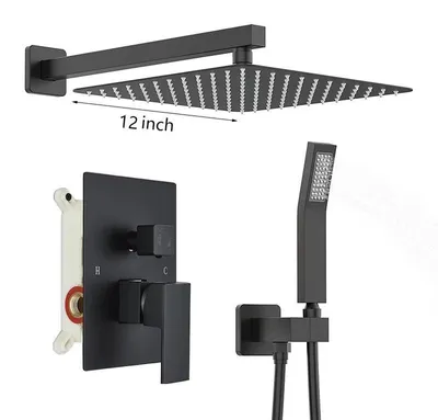 Produktbild von Regendusche Set - Unterputz Duschsystem - 30 cm Kopfbrause - 304 Edelstahl - Einhebel warm/kalt - Keramikkartusche - Matt Schwarz