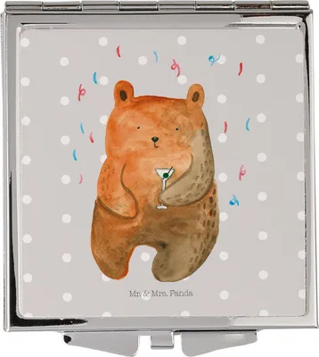 Produktbild von Mr. & Mrs. Panda Handspiegel Bär Party - Grau Pastell - Geschenk, Feiern, Schminkspiegel, Abfeiern, Frauen Spiegel, Kosmetikspiegel, Klappspiegel, Reise, Geburtstag