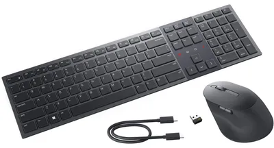 Produktbild von DELL Pro Premium Collaboration-Tastatur und -Maus – KM900 - deutsch (QWERTZ), Kabellos, RF Wireless + Bluetooth, Scherenschalter, QWERTZ, Graphit, Maus enthalten