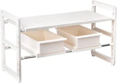 Ausziehbarer Unterschrank-Organizer, 43-70 cm, weiß, 2 Ebenen