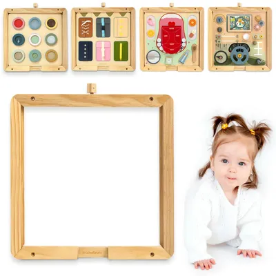 Image de Cadre en bois à fixer au mur - Tableau d'apprentissage Montessori pour enfants - Construction robuste - À partir de 18 mois - Formes géométriques - Adapté aux garçons et aux filles