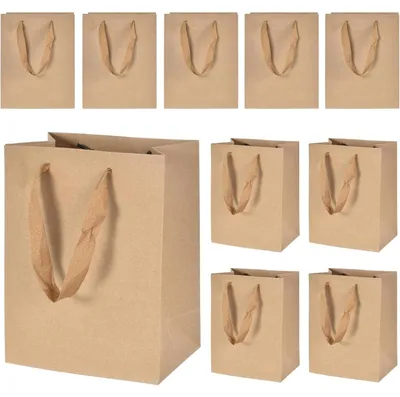 Produktbild von Geschenktüten Papiertüten mit Henkel 10 Stück 18x10x23 cm Braun Wiederverwendbar
