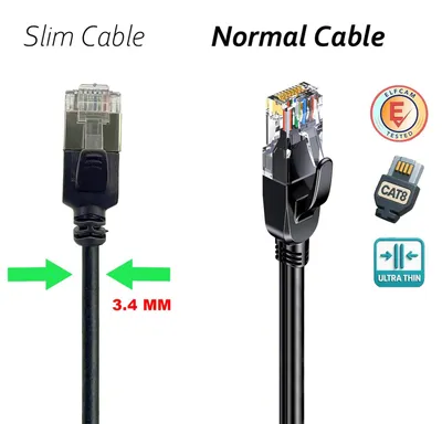 Zdjęcie produktu dla Elfcam – 12-metrowy płaski kabel sieciowy Ethernet Cat 8, okrągły, czarny, LAN/WAN/SFTP, 32 AWG, 2000 MHz, 40 Gb/s, z wysokiej jakości wtykami RJ45