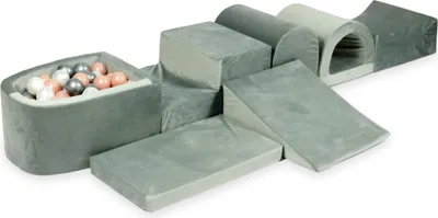 Produktbild von Der größte Schaumstoffspielplatz mit Pool Micro Velvet Grau + 100 Bälle: Silber, Perle, Roségold