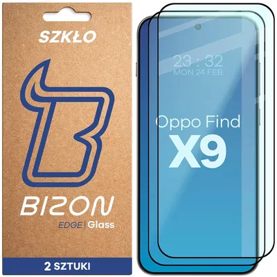 Produktbild von 2x Gehärtetes Glas für Oppo Find X9, Bizon Glass Edge Duo, Schwarzer Rahmen