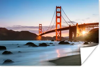 Produktbild von MuchoWow® Poster Golden Gate Bridge mit blauem Sonnenuntergang und blauem Wasser 30x20 cm - Plakate - Print