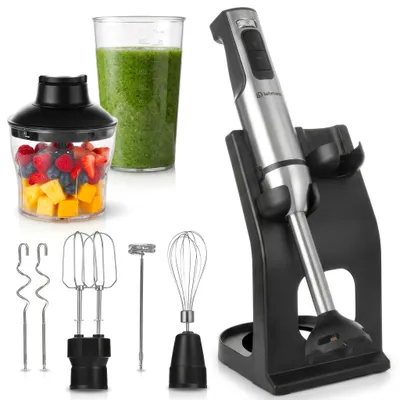 Produktbild von LEHMANN Stabmixer Set 6-in-1 mit Ständer, 2000 Watt, 12 Geschwindigkeitsstufen & Turbo-Funktion, 7 Zubehör