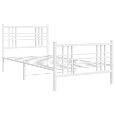 Zdjęcie produktu dla Metalowa rama łóżka z wezgłowiem i zanóżkiem, biała, 100x200 cm