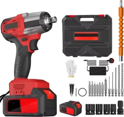 Obrázok produktu pre Akumulátorový rázový skrutkovač Eldric 1/2 palca – bezkefový akumulátorový rázový skrutkovač s krútiacim momentom 550 Nm – vysoký krútiaci moment – vrátane 4 nástrčných kľúčov a akumulátora