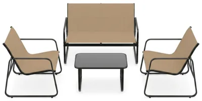 Produktbild von KOMFOTTEU Garten-Lounge-Set für 4 Personen, 4-teiliger Couchtisch mit 2 Gartensesseln + Gartensofa, Bistro-Lounge-Set mit Metallgestell, für Balkon, Pool