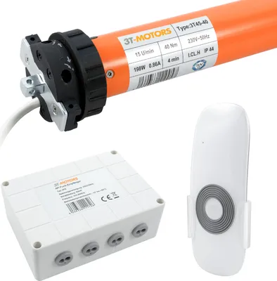 Produktbild von 3T Markisenmotor 40Nm inkl. AFE AP-Funk-Empfänger + HSE1 Handsender + Adaptersatz Typ: 3T45-40 / 70mm rund