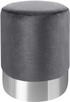 Produktbild von Runder Hocker PURO mit Samtbezug und stabilem Metallgestell, Grau, 35x42x35 cm