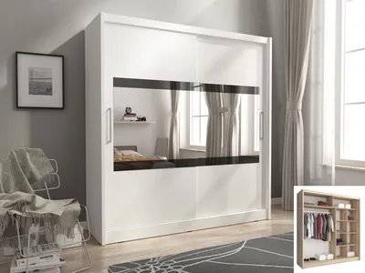 Immagine prodotto di Armadio ad ante scorrevoli Armadio camera da letto specchio bianco 200 cm