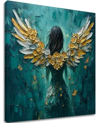 Immagine prodotto di Dipinti di angeli Ali d'oro | rifinito a mano dall'artista - 100x100 cm