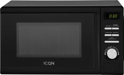 Produktbild von ICQN Mikrowelle, Solo-Mikrowelle, 20 L, 700 W, 5 Leistungsstufen, 8 Automatikprogramme, Gewicht und zeitgesteuerte Auftauen, Kindersicherung, Glasdrehteller (25,5 cm), Schwarz