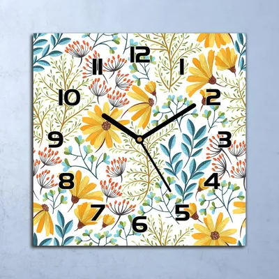 Produktbild von Wanduhr Echt-Glas-Küchenuhr Böhmisch Frühlingsblumen Vintage 30x30 Deko Bilder