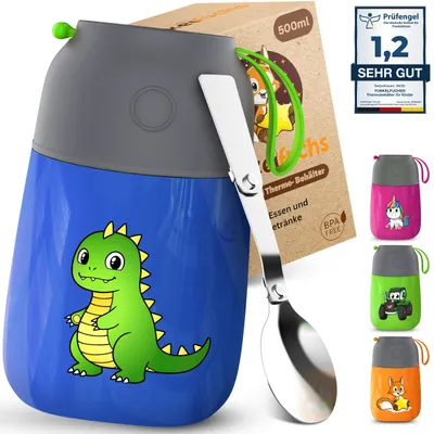 Produktbild von Thermobehälter für Essen Kinder – 500ml – 100% auslaufsicher - Warmhaltebehälter Essen Edelstahl – Thermobecher Essen – Thermo Lunchbox Kinder – Warmhaltebehälter Brei - Blau