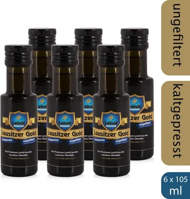 Produktbild von 6 x Lausitzer Leinöl - Lausitzer Gold (kaltgepresstes ungefiltertes Premium Leinöl), 6x 105ml