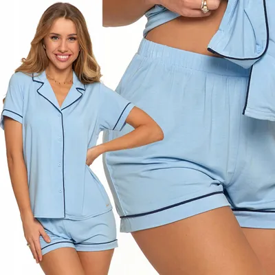 Produktbild von Damen-Zweiteiler, kurzärmeliger blauer Pyjama mit Shorts, MORAJ XXL BLAU