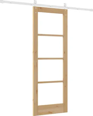Image de Porte coulissante vidaXL, 73,5 x 198,5 cm, en bois massif de pin et en verre, finition naturelle