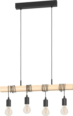 Image de Eglo 4 lampes à suspendre Townshend noir naturel 70 x 10,5 x 110 cm E27