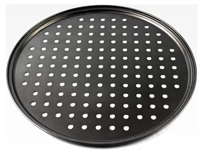 Produktbild von Perforierte Pizzapfanne aus Kohlenstoffstahl, runde Backform für Pizza, Backzubehör für Zuhause, Küche, Restaurant (28CM)
