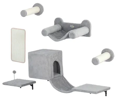 Produktbild von PawHut Kletterwand Katzen 6-teilig Katzen Kletterwand Set mit Katzenhaus