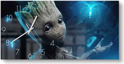Produktbild von DEQORI Glasuhr 60x30 cm Zahlen 'Niedlicher Baby Groot' Wanduhr Glas Uhr Design leise