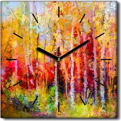 Produktbild von Coloray Uhr auf Leinwand 30x30 cm Wand Uhr Dekoration Wohnzimmer Segeltuch schwarze Hände -Landschaft von Herbstbäumen