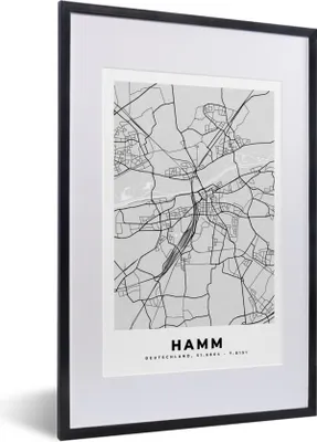 Produktbild von MuchoWow® Gerahmtes Poster Karte - Hamm - Stadtplan - Deutschland 40x60 cm - Poster mit Schwarzem Bilderrahmen Wandposter Rahmen Foto Bilder - Poster in Rahmen