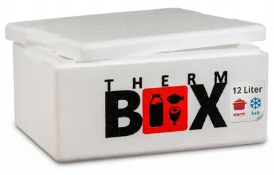 Produktbild von THERM BOX Styroporbox 12W Innen: 33,5x23,5x15cm Wand: 3cm Volumen: 12L Isolierbox Kühlbox Warmhaltebox Wiederverwendbar