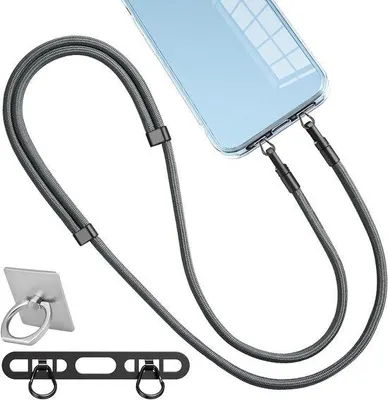Produktbild von Telefonierketting für Smartphones - grau - verstelbar und abnehmbar - für alle Handys - patchband mit Hüllen kombinierbar.
