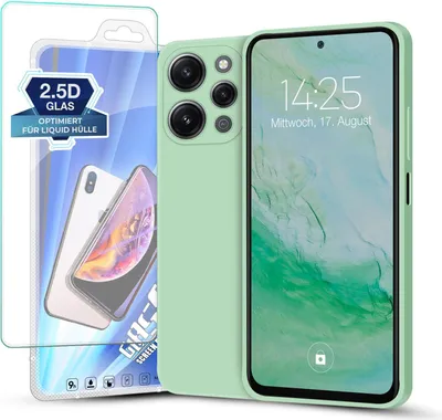 Produktbild von Hülle für Xiaomi Redmi 12 mit 9H Displayglas Displayschutz Plus Case Cover Bumper Silikon Softgrip Schutzhülle Farbe: Türkis