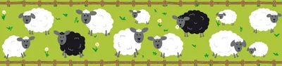Produktbild von Lovely Kids selbstklebende Kinderzimmer Bordüre Sheep Family grün schwarz weiß braun 5,00 m x 0,155 m