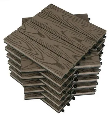 Image de Lot de dalles de terrasse - Lot de 11 - marron clair - 30 x 30 x 2 cm - pratiques et élégantes - pour l'entretien