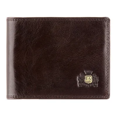 A brown leather wallet is shown against a white background.